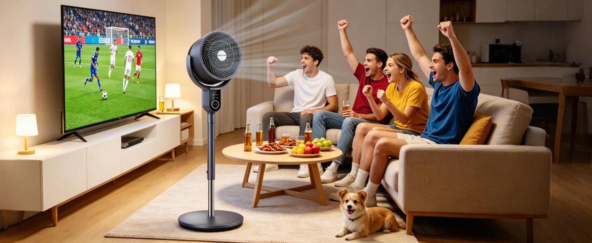 Aigostar 2-in-1 Luftumwälzer Standventilator, DC-Motor, 3D-Oszillation, 8 Stufen, leise 23dB, 12H-Timer, Fernbedienung, höhenverstellbar 80-105cm