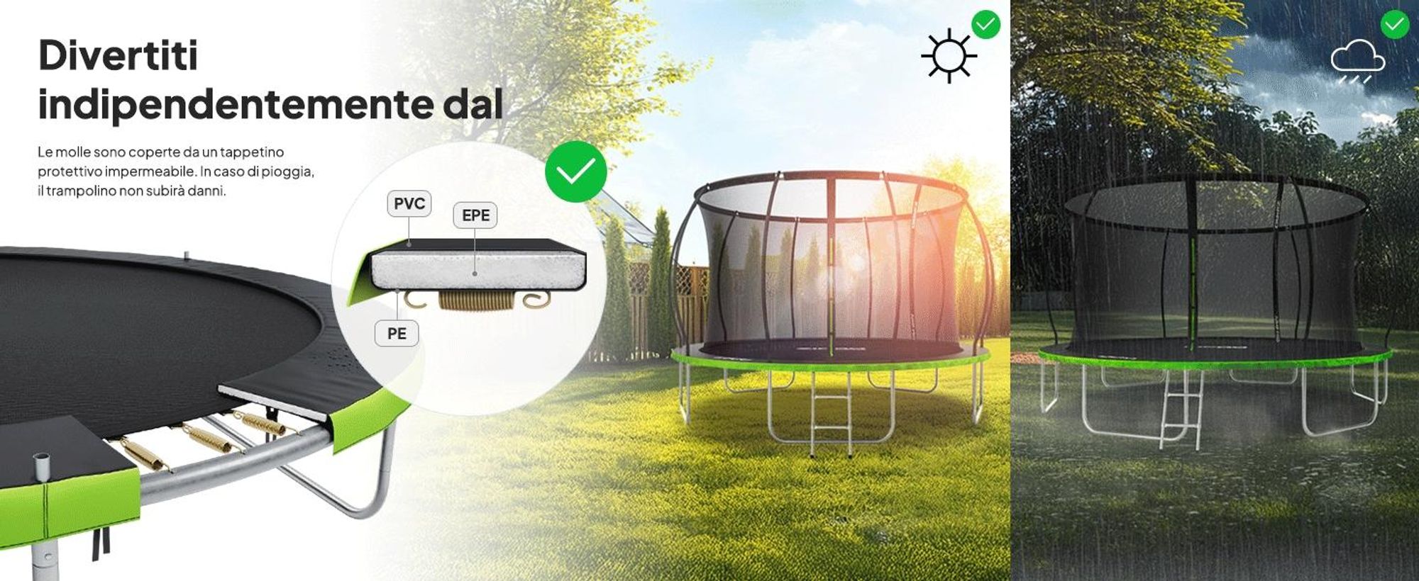 ZIPRO Trampolino Jump Pro Premium | 12FT Ø 374 cm | Trampolino da giardino Trampolino per bambini Set completo incl. rete, scaletta e copertura perimetrale, da esterno, verde