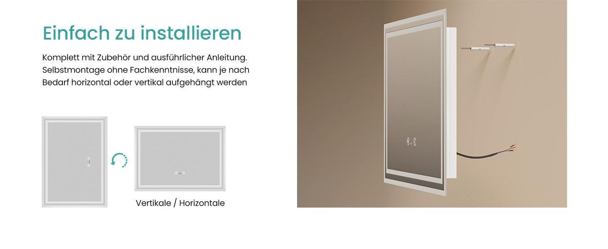 EMKE LED Badspiegel mit Bewegungssensor 80x60cm mit Touch, Beschlagfrei, 3 Lichtfarbe dimmbar, 1 Stunden automatische Abschaltung IP44 energiesparend