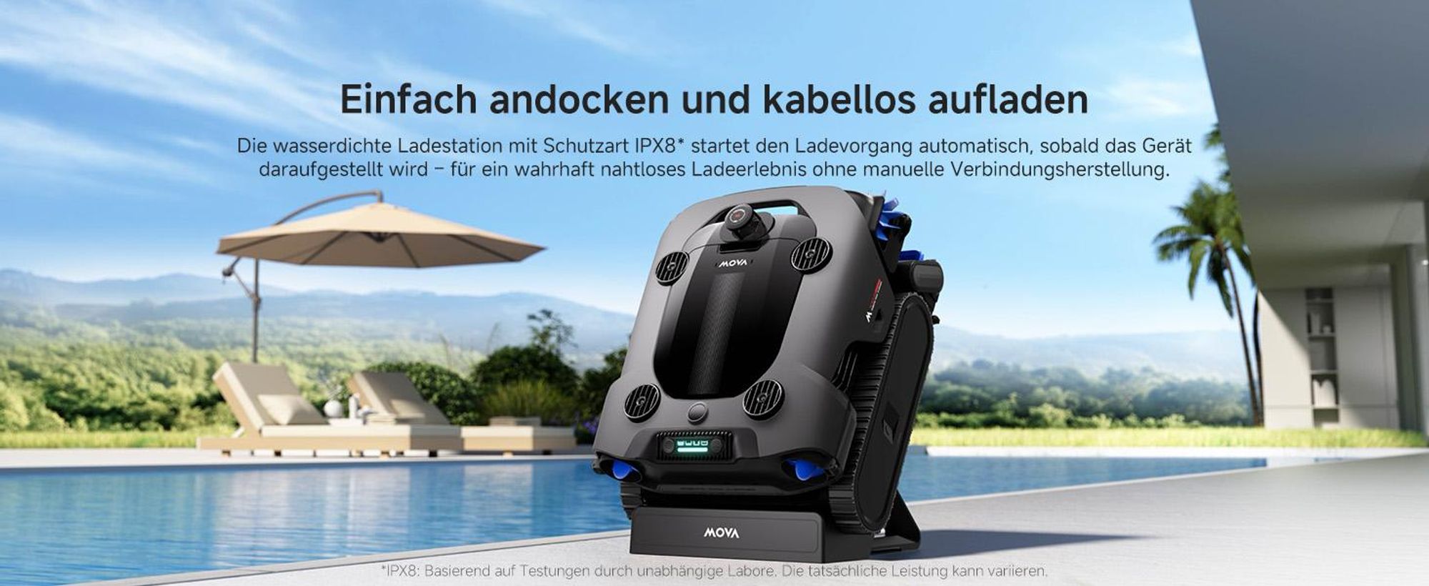 MOVA Rover X10 Roboter-Poolreiniger, 7-in-1 OMNI Clean, 38.000 l/h Saugkraft, KI-Navigation, AquaScan LDS, App-Steuerung