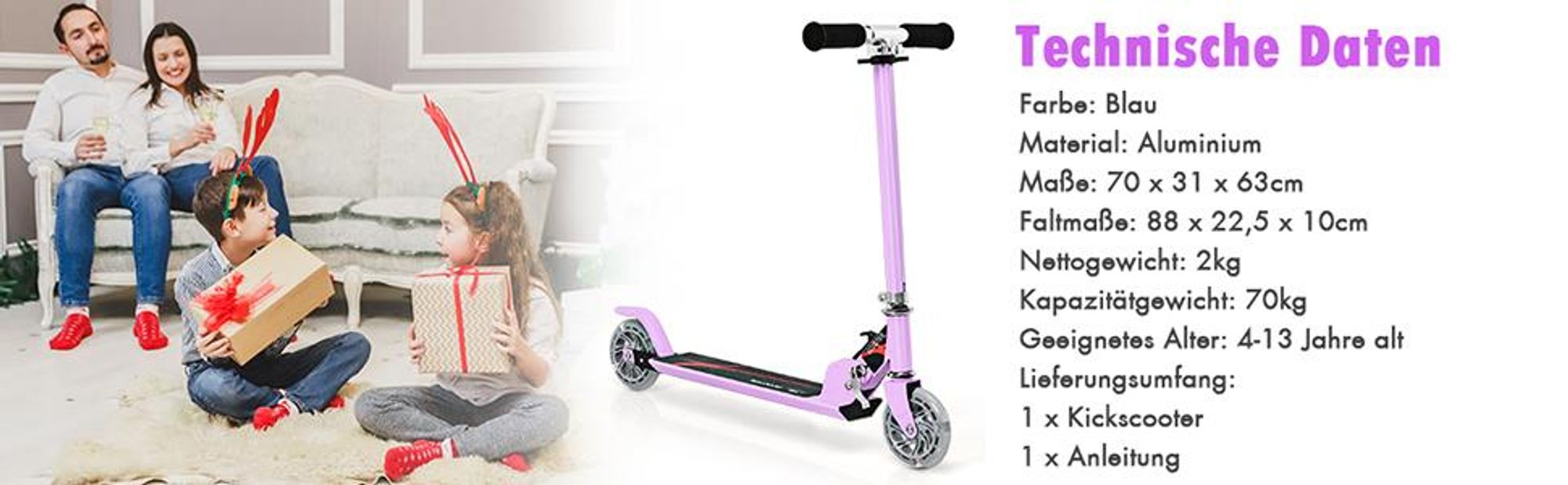 COSTWAY Kinder Roller mit LED Rädern, Cityroller höhenverstellbar, Kinder Scooter für Kinder ab 4+, Kinder Kickscooter, Tretroller für Junge & Mädchen