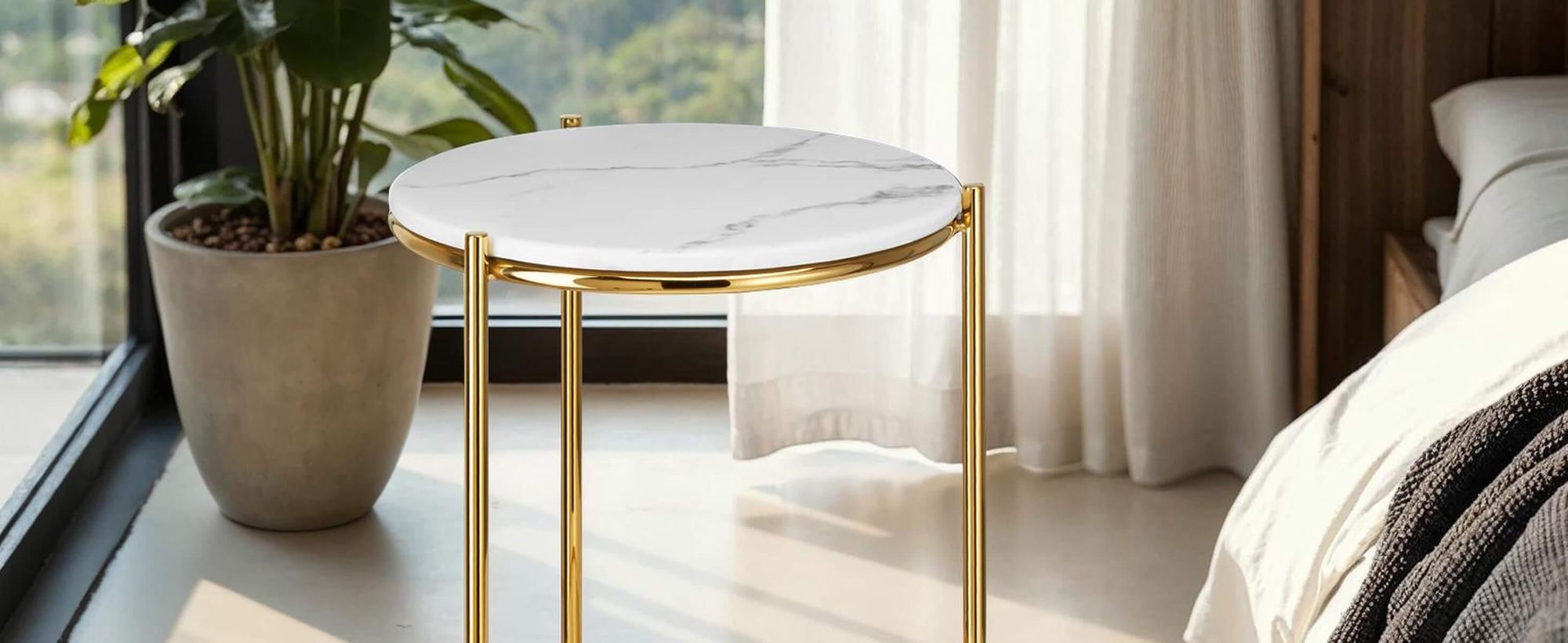 tectake® Beistelltisch Ellsa, Marmoroptik, Stahlgestell