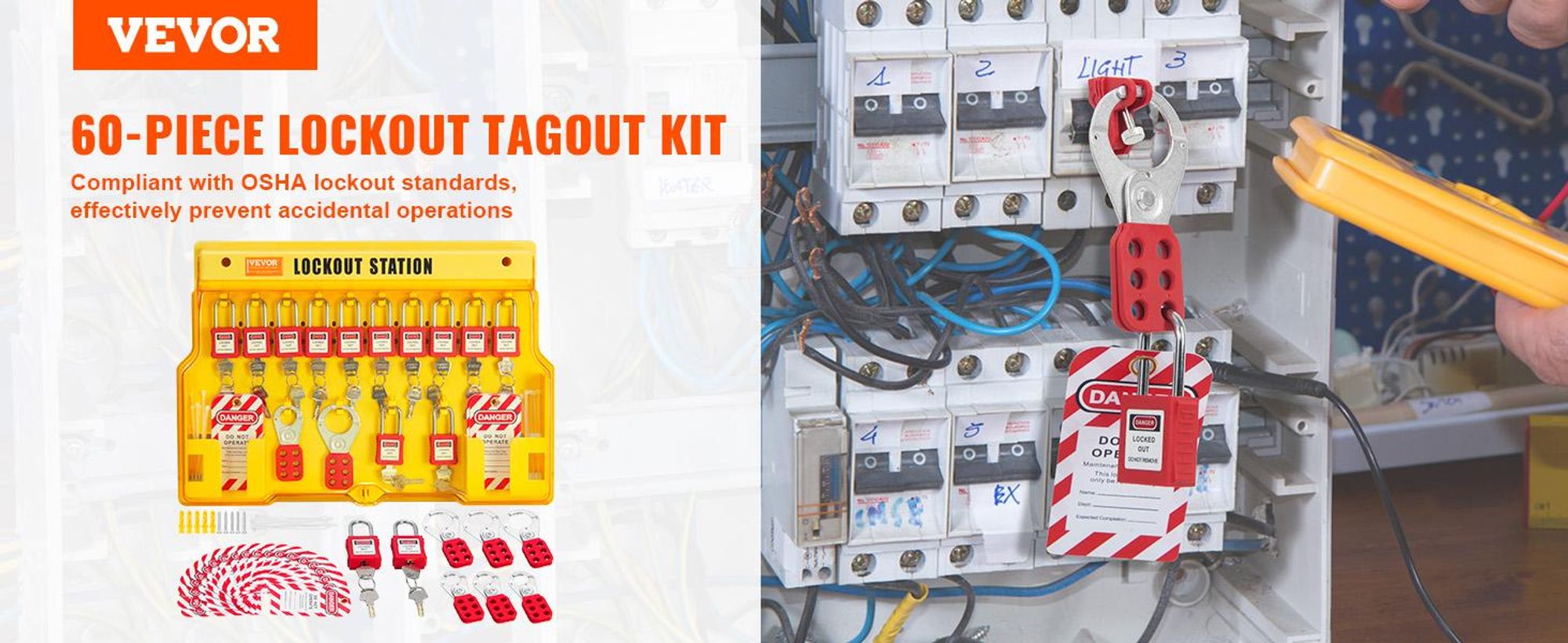 VEVOR 58 PCS Lockout-Tagout-Kits, Elektrische Sicherheit Loto-Kit Enthält Vorhängeschlösser, Lockout-Station, Haspe, Etiketten & Kabelbinder, Lockout-Tagout-Sicherheitswerkzeuge für Industrie, Elektrizität, Maschinen, 60 Pcs