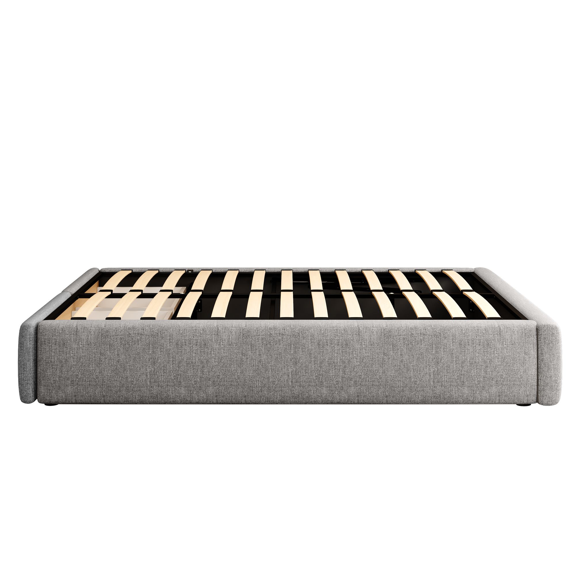 Flieks Polsterbett 140x200cm mit 2 Schubladen, Doppelbett Stauraumbett Jugendbett ohne Kopfteil, Hydraulisches Boxspringbett mit Lattenrost, Leinen