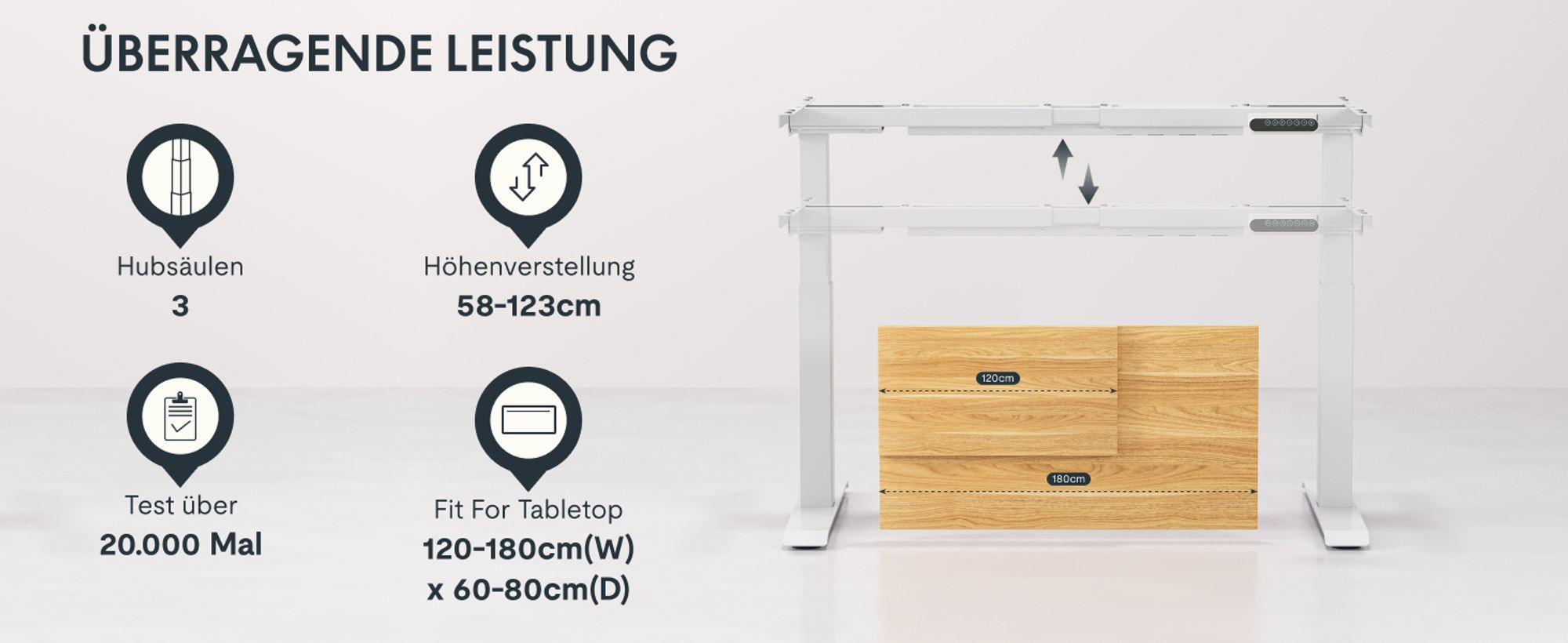 FLEXISPOT E6 Höhenverstellbarer Schreibtisch mit 2 Motoren, 160 kg Tragkraft, Anti-Kollisionsschutz, 4 Memory-Steuerung & USB, 3-stufig (Weiß)
