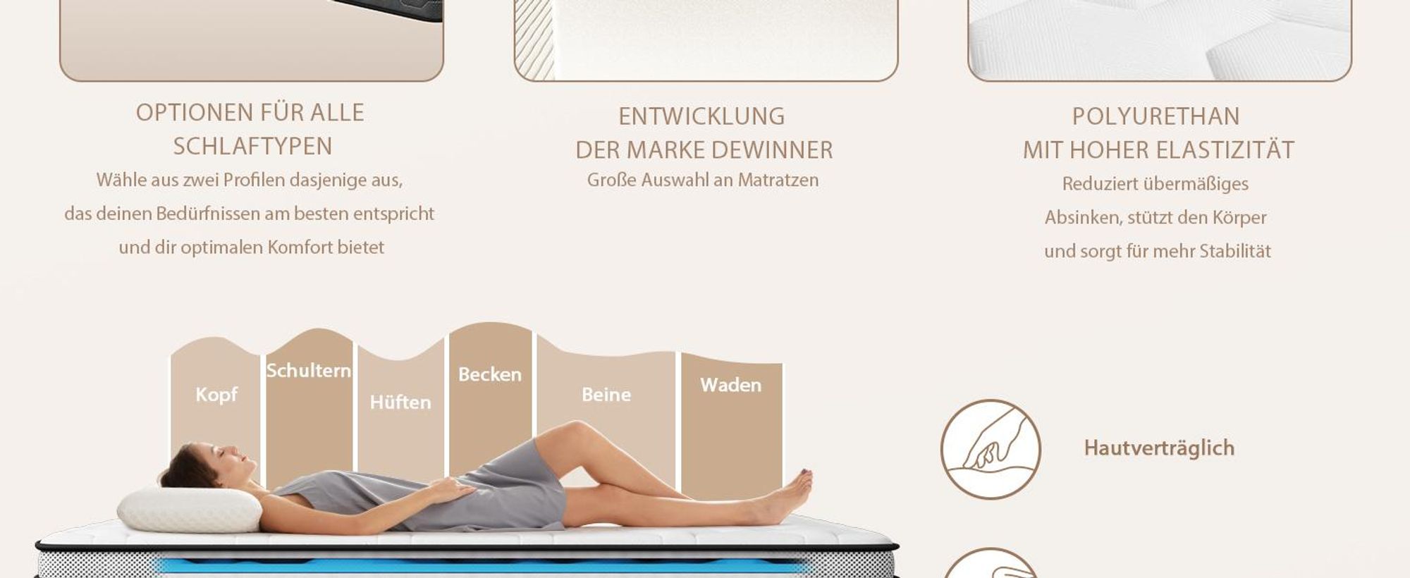 DEWINNER Matratze, 90 x 190 cm, Taschenfederkernmatratze und Memory-Schaum, ergonomisch, atmungsaktiv, ultraweicher Komfort, Dicke 30 cm