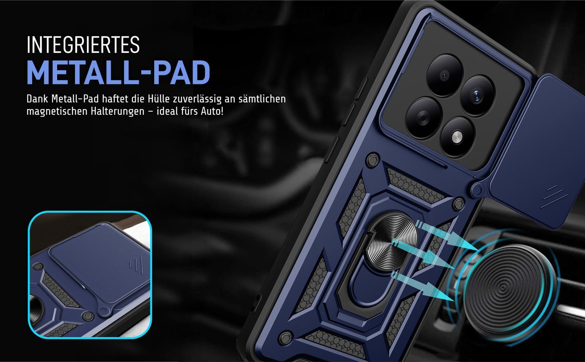 Bumper für Xiaomi Redmi Note 15 / 15 5G in Blau mit Metallplatte