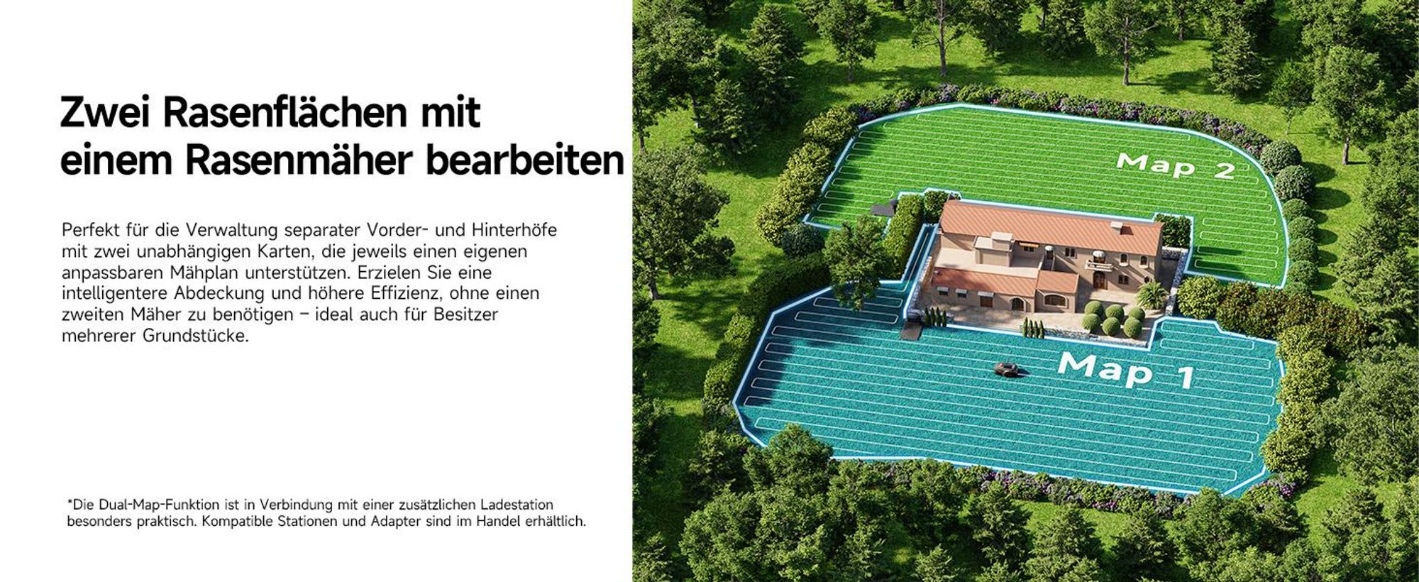 MOVA ViAX 250 Mähroboter – 250 m², UltraEyes™ KI-Dual-Vision, U-Bahnplanung, Dual-Map, Hindernisvermeidung, App-Steuerung, 50min Akkulaufzeit