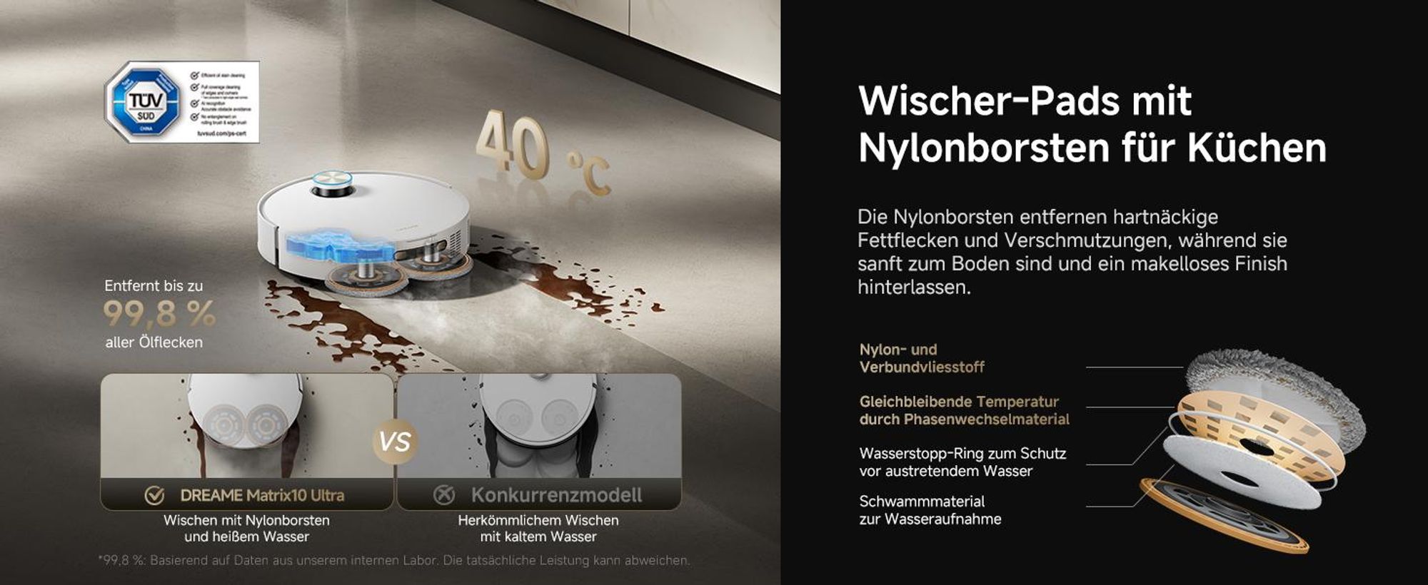 Dreame Matrix 10 Ultra Roboter Staubsauger und Bodenwischer,30kPa,Mehrfach-Moppschaltung,KI-Hindernisvermeidung,Anti-Tangle,100℃ Selbstreinigung,Weiß