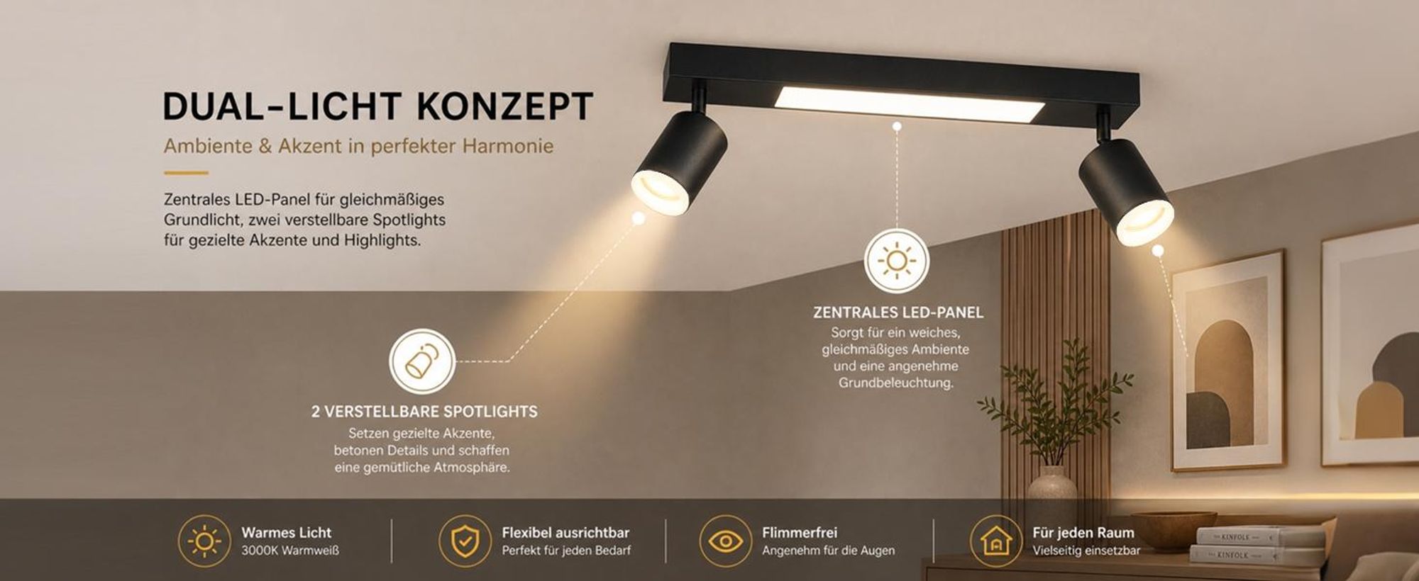 ZMH LED Deckenspot Deckenlampe 3000k Warmweiß 2 Flammig Deckenleuchte Schlafzimmerlampe 20W GU10 Strahler 350° für Küche Esszimmer Flur Schwarz