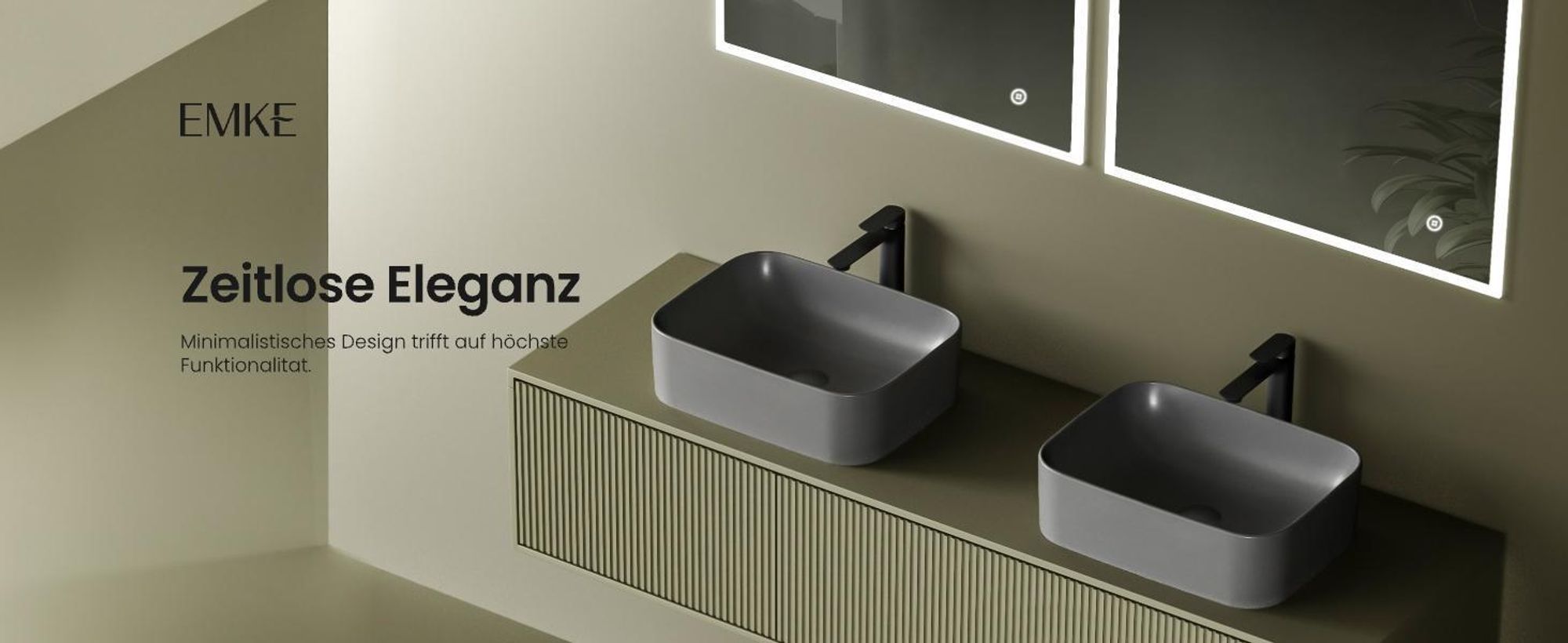 EMKE Aufsatzwaschbecken rechteckig 610 x 380 x 150mm Matt Dunkelgrau Waschbecken aus Keramik Ohne Armaturloch – Ideal für Wand- & Hocharmaturen