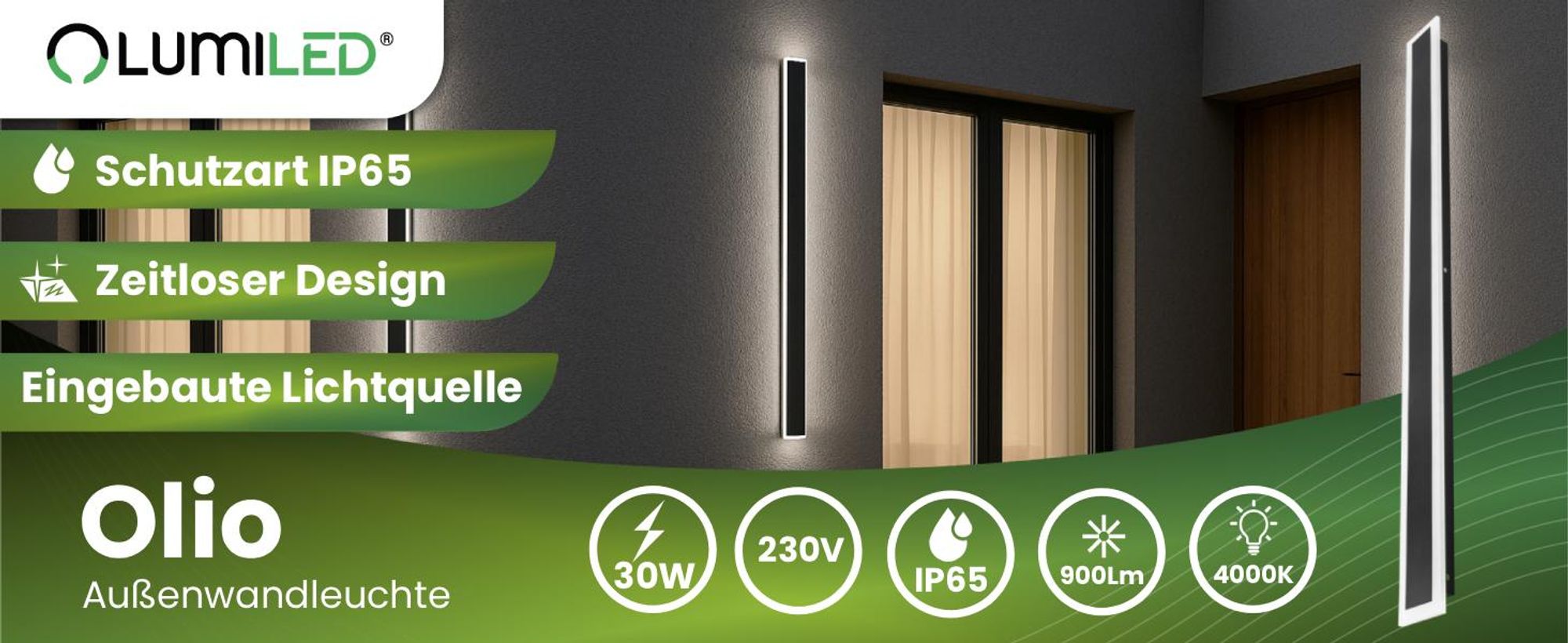 LUMILED LED Außenwandleuchte Schwarz 100cm 30W 4000K Neutralweiß IP65 Wandleuchte Wasserdicht Modern Wandbeleuchtung Außenbeleuchtung Hauswand Gartenfassade Eingangsbereich Terrassen Balkon 230V