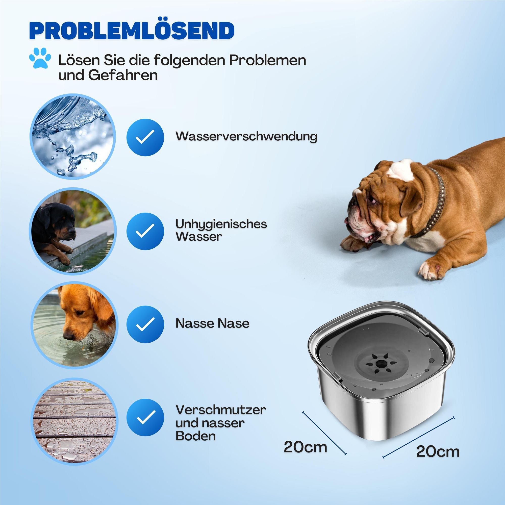 Vulpes Goods Wassernapf für Hunde, 3L Auslaufsicher Trinknapf Reisenapf, Rostfreier Stahl, rutschfest Katzen Hund Haustiere Hundenapf Anti-Schwapp Wasserspender für Haustier