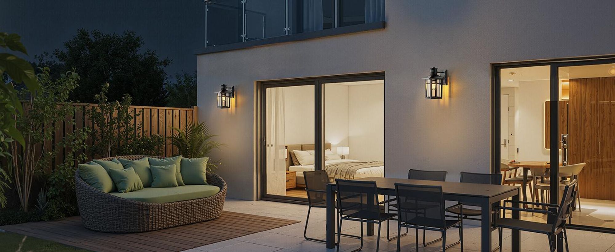 Lámpara exterior S'AFIELINA con sensor de movimiento, aplique de pared E27 para terraza, fachada, luz exterior negra, diseño vintage, juego de 2 unidades