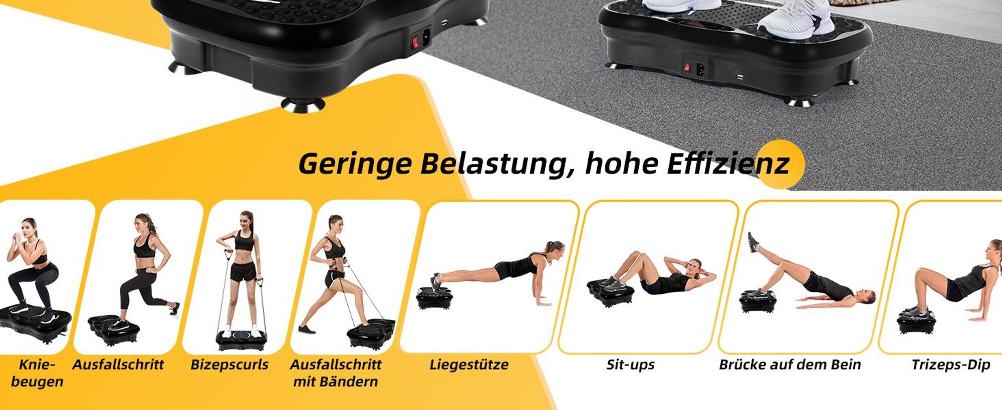 Vibrationsplatte, Vibrationsgeräte, Vibrotraine, Vibrationsplattform, 5 Ausbildungsprogramme, 99 Stufen, Bluetooth Lautsprecher, mit 2 Expanderbänder