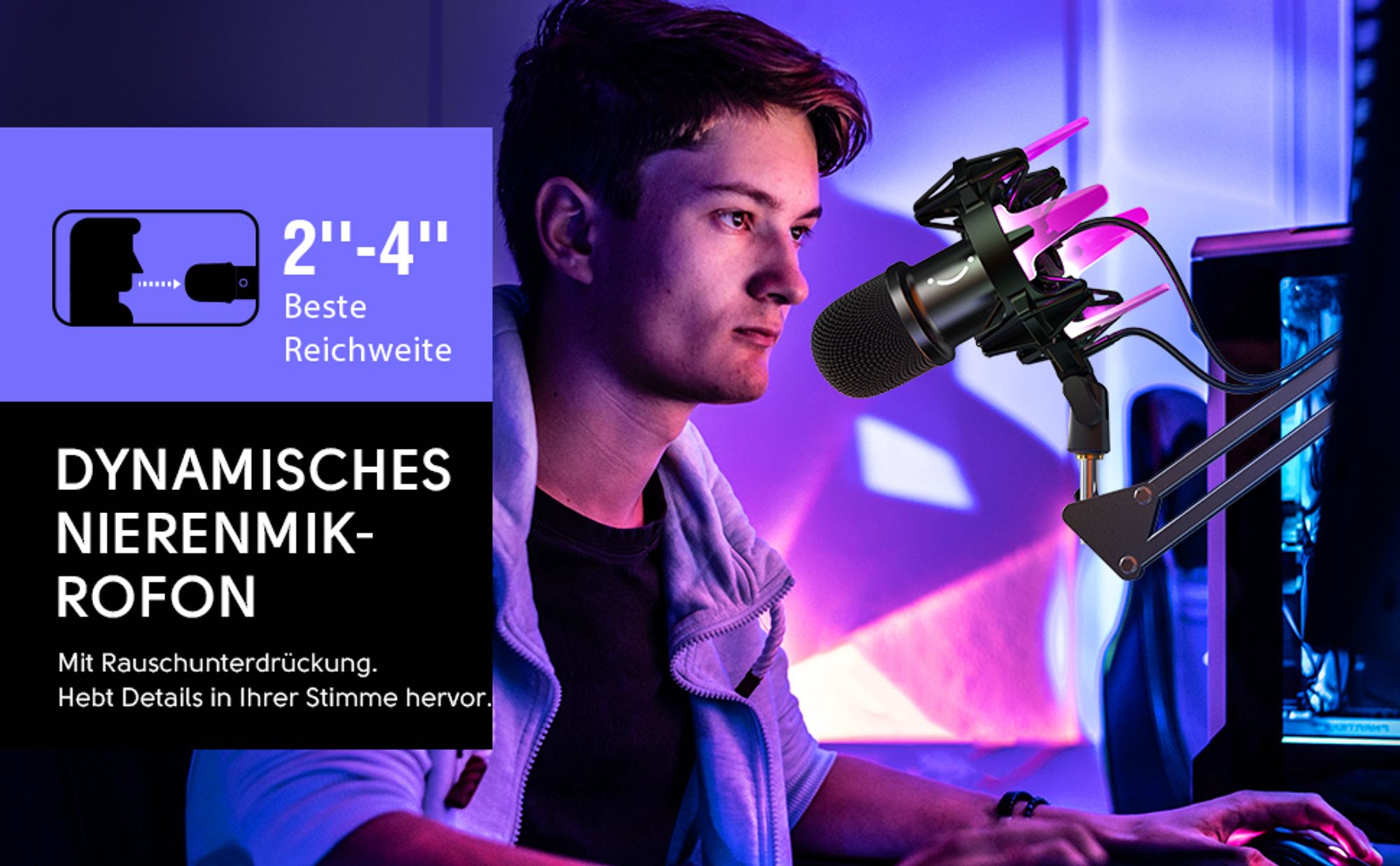 FIFINE Gaming Mikrofon PC mit Arm, Dynamisches USB Microphone für MAC PS4 PS5