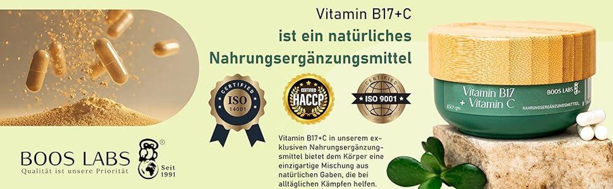 das stärkste Vitamin B17 & Vitamin C 90 Kps I 1500mg I 2 vegane Kapseln pro Tag I B17 Vitamin Kapseln Hochdosiert in 1 Kapsel, Beutel