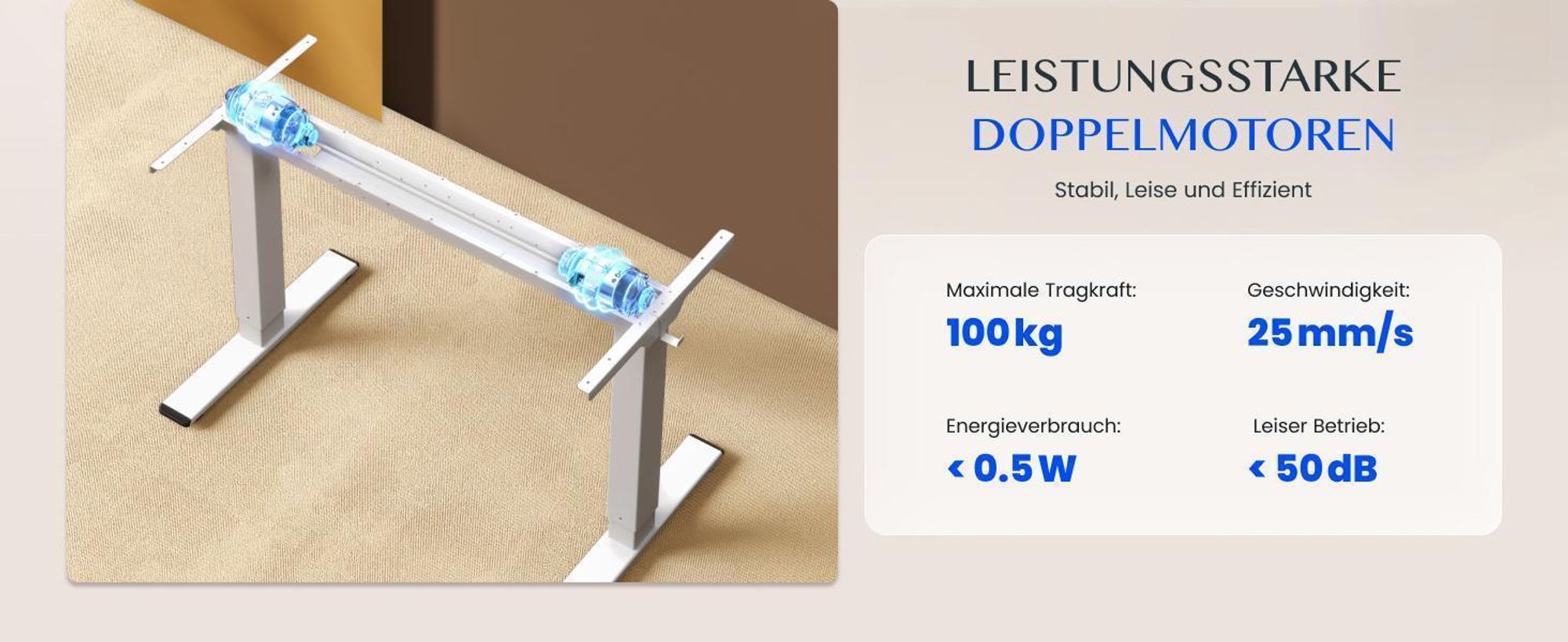 FlexiSpot E1 Pro Höhenverstellbarer Schreibtisch Elektrisch, Dualmotor 120 kg Tragkraft 4 Memory-Steuerung, Anti-Kollisionsschutz (Mousseweiß)