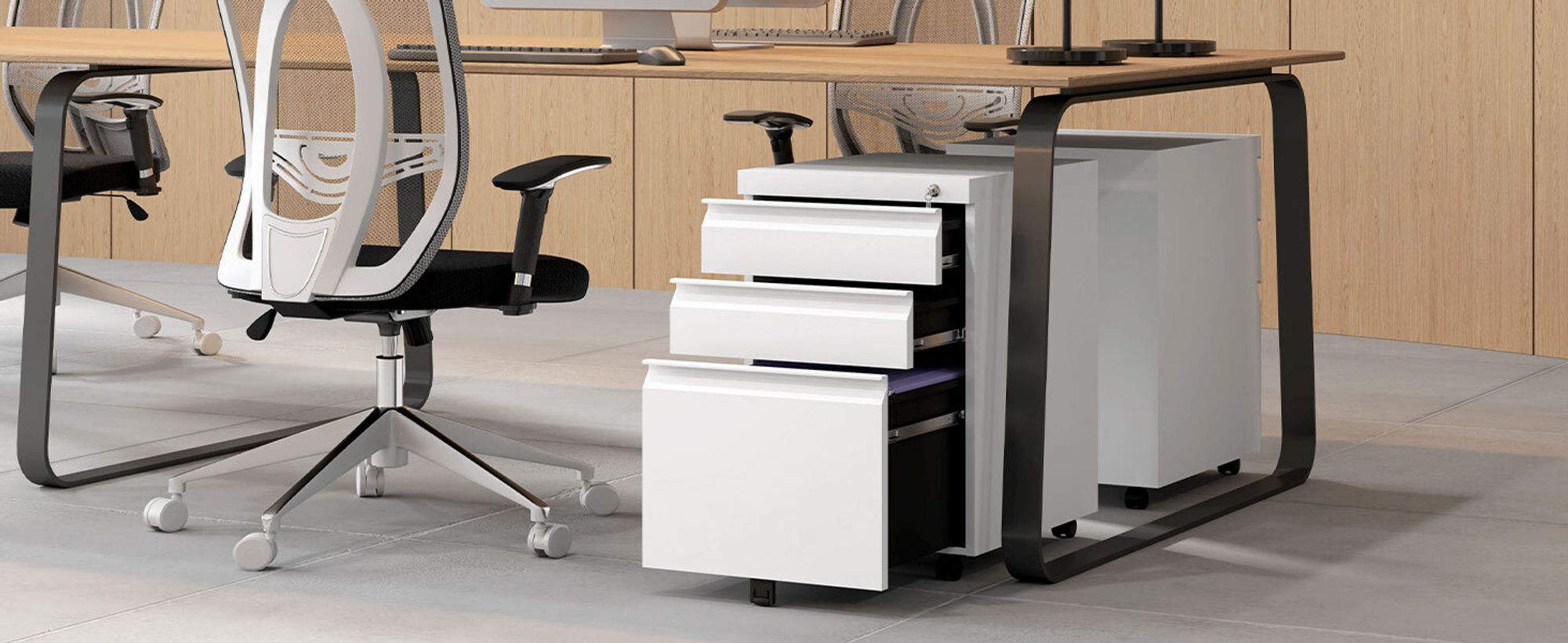 Vinsetto Aktenschrank Büroschrank mit Rädern Bürocontainer mit konkavem Griff Rollcontainer mit 3 Schubladen für Home-Office Stahl Weiß 39 x 48 x 60 cm