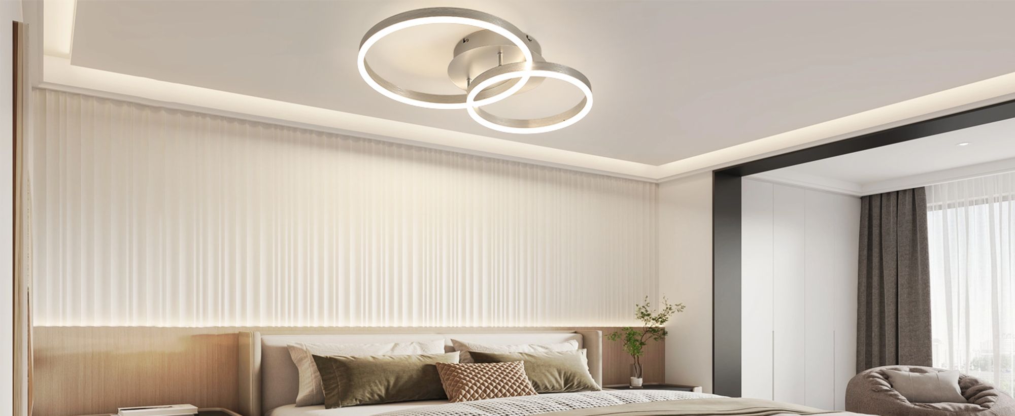 ZMH LED Deckenleuchte 46W Dimmbar Wohnzimmer 59CM Deckenlampe mit Fernbedienung 2 Ring Silber Deckenbeleuchtung Schlafzimmerlampe für Wohnzimmer flur