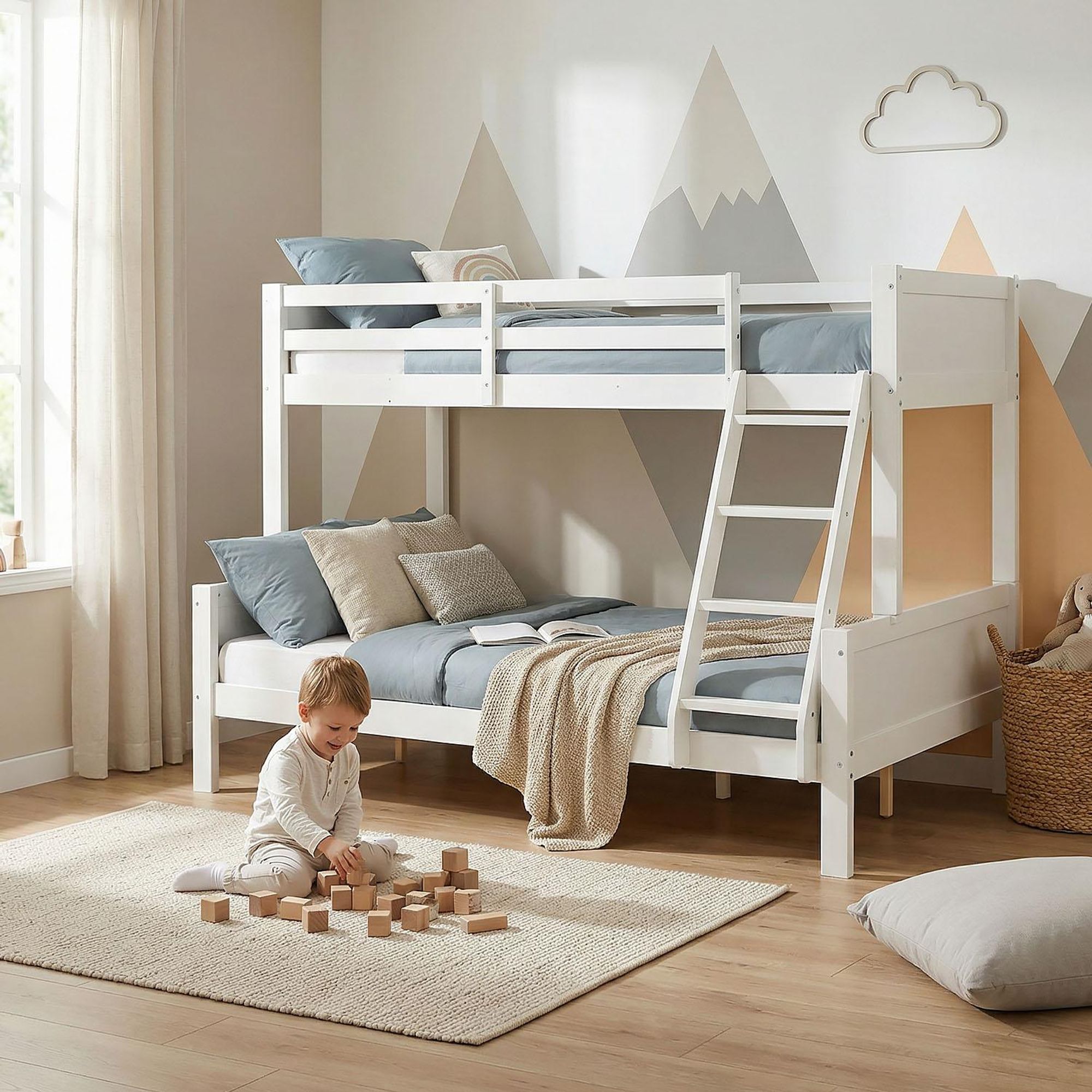Homestyle4u Etagenbett 90x200 140x200 Hochbett mit Lattenrost Geschwisterbett Kinderbett Weiß Kinderzimmer Gäste Stockbett mit Rausfallschutz