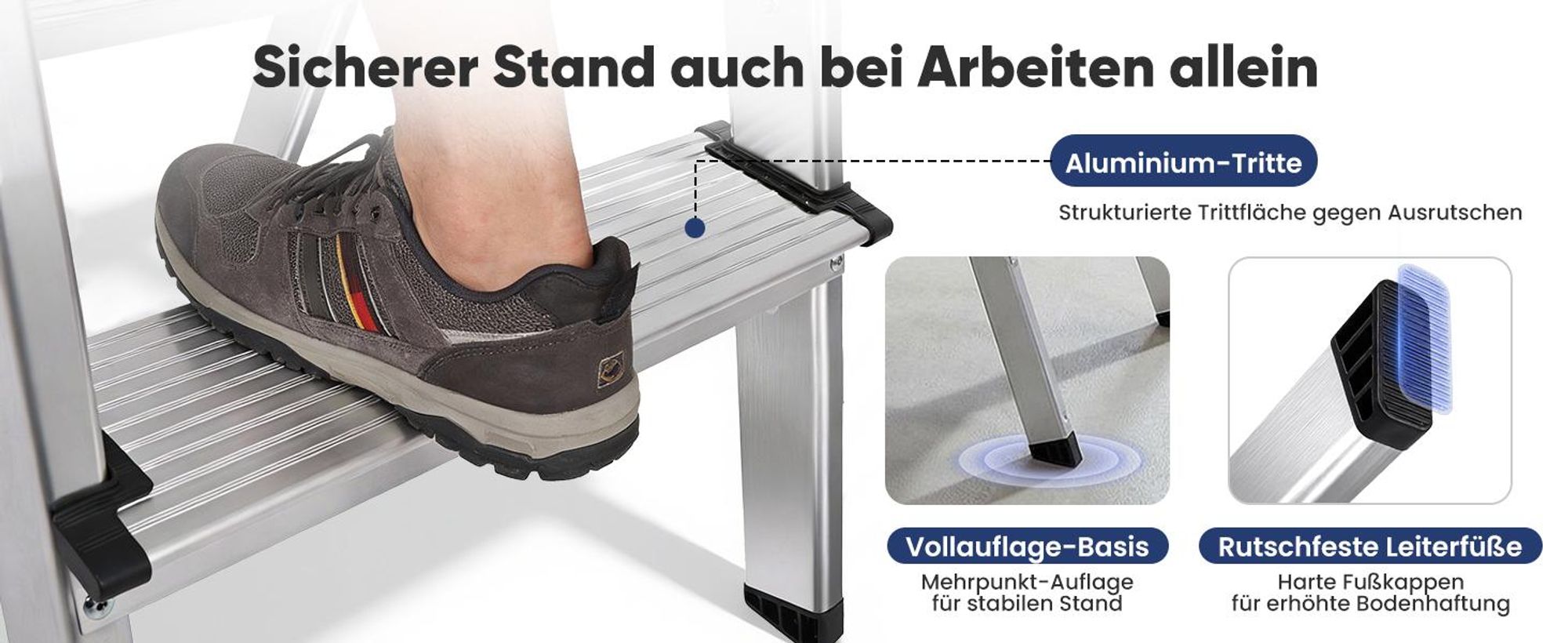 Sekey Trittleiter 2 Stufen klappbar aus Aluminium, bis 150 kg belastbar, für Haushalt & Küche