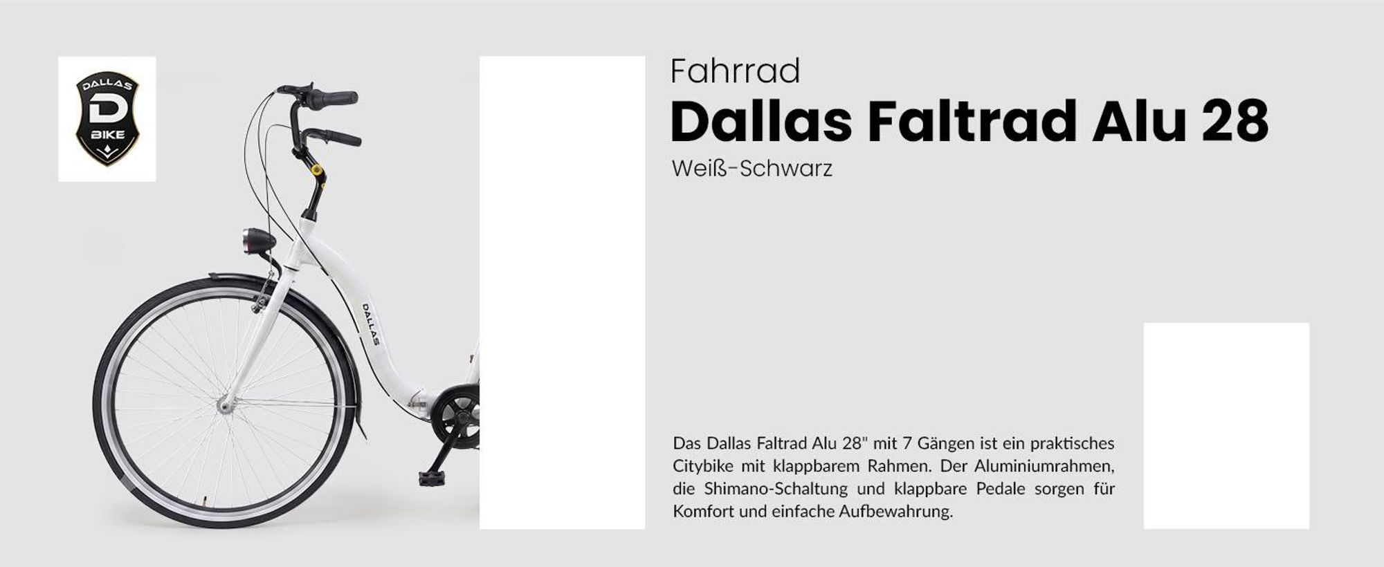 Dallas Bike Klapprad Faltrad 28 Zoll - 7-Gang Shimano - Alu-Rahmen M 18" - Weiß-Schwarz