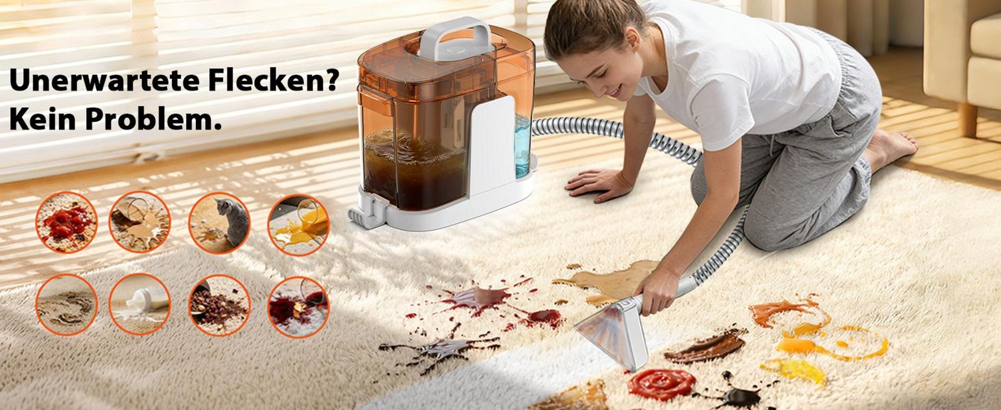 Grenintol Waschsauger bis zu 25 kPa, 600 W Nasssauger, Teppichreiniger und Polsterreiniger mit 1,45 l + 1,6 l Doppeltank für Sofa Auto Matratze