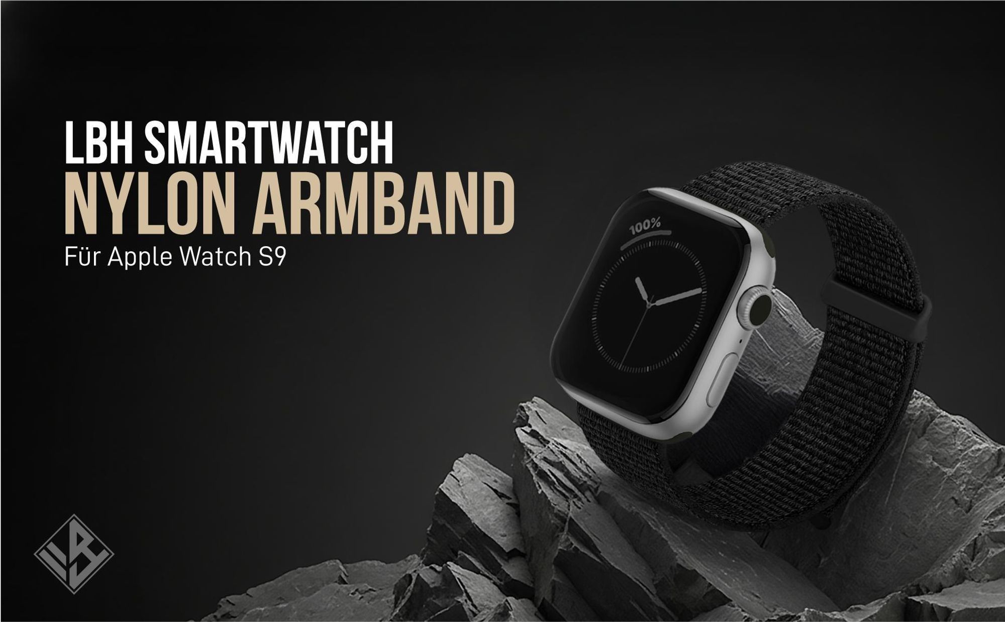 Schwarzes Armband für Apple Watch Series 9 41mm mit Klettverschluss
