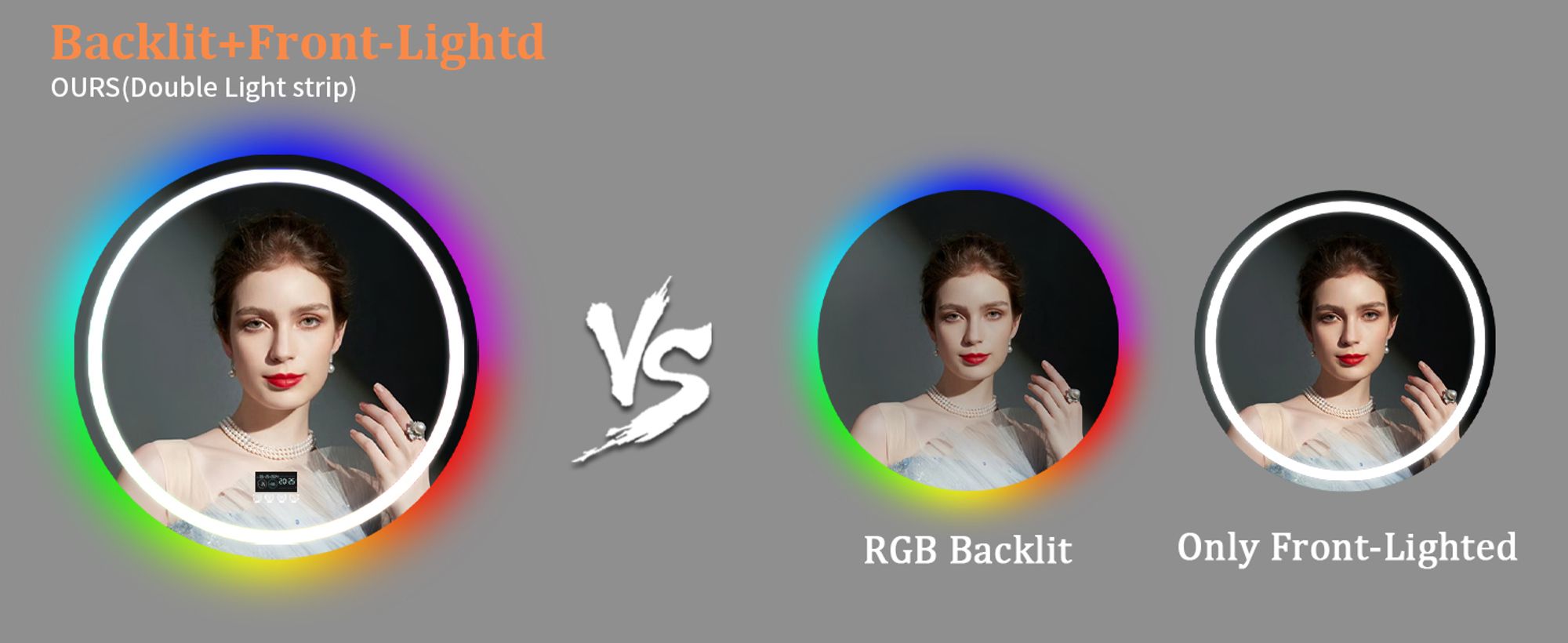WISFOR LED Badspiegel Rund mit Bluetooth Lautsprecher, 80cm RGB Wandspiegel Badezimmerspiegel mit Beleuchtung dimmbar Beschlagfrei Touchschalter