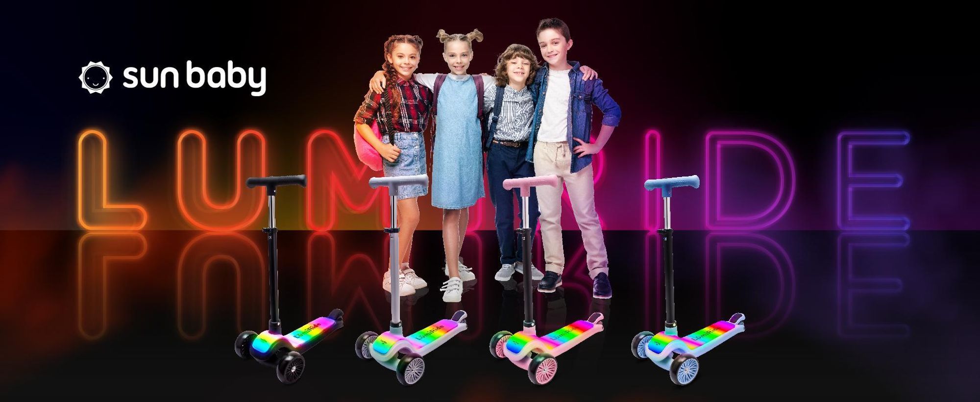 LUMI RIDE monopattino per bambini monopattino per bambini a tre ruote con ruote a LED, freni posteriori, regolabile in altezza, caricabile fino a 50 kg, pieghevole rosa Sun Baby