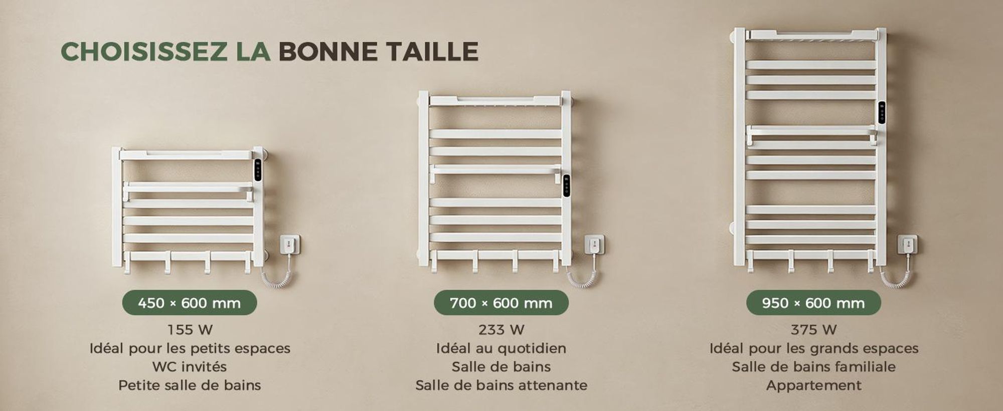 S'AFIELINA Sèche-serviettes électrique avec étagère 700× 600 mm 233 W Blanc,Radiateur sèche-serviettes électrique connecté, WiFi et application