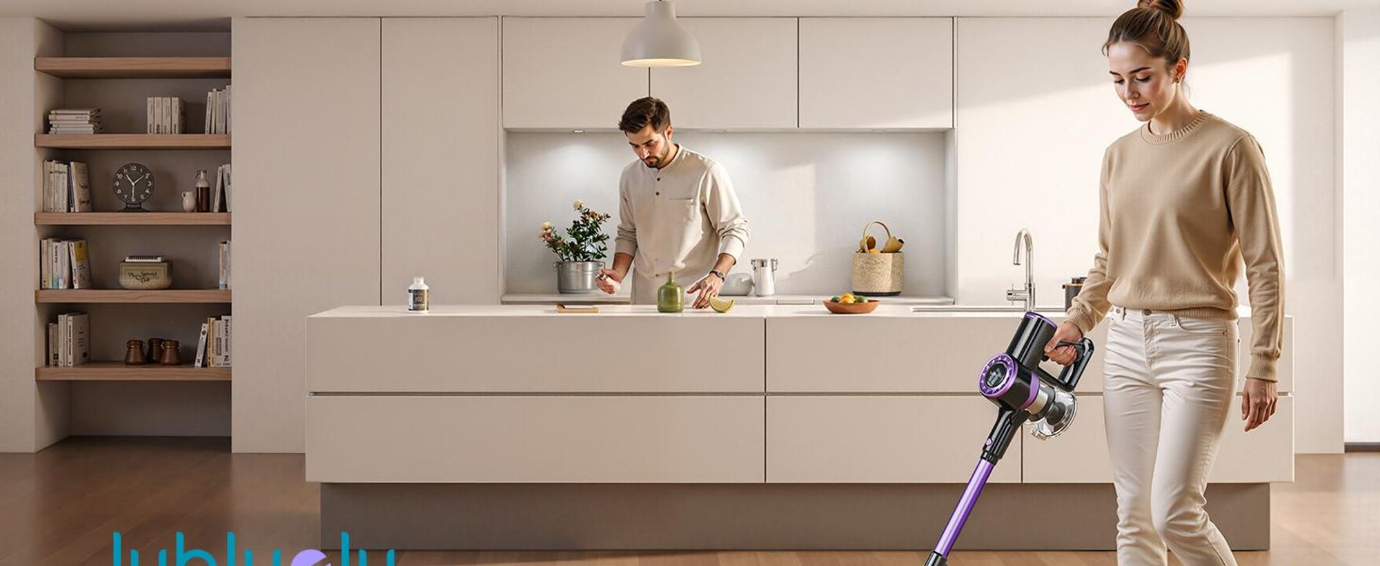 Lubluelu Akku-Staubsauger 75000 Pa, Anti-Haar-Verwicklungsbiürste, Grüne Beleuchtung, Freistehend, Für Tierhaare, Teppiche & Hartböden, P2 Lila