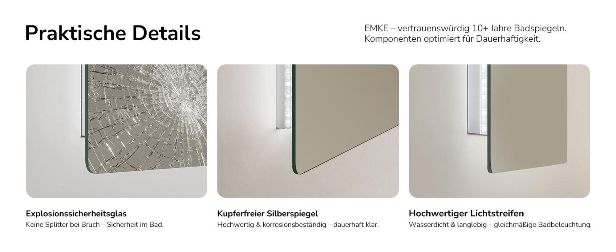 EMKE Badspiegel mit Beleuchtung LED Wandspiegel mit Beschlagfrei, 2 Farben des Lichts, Druckknopfschalter, 50x60cm