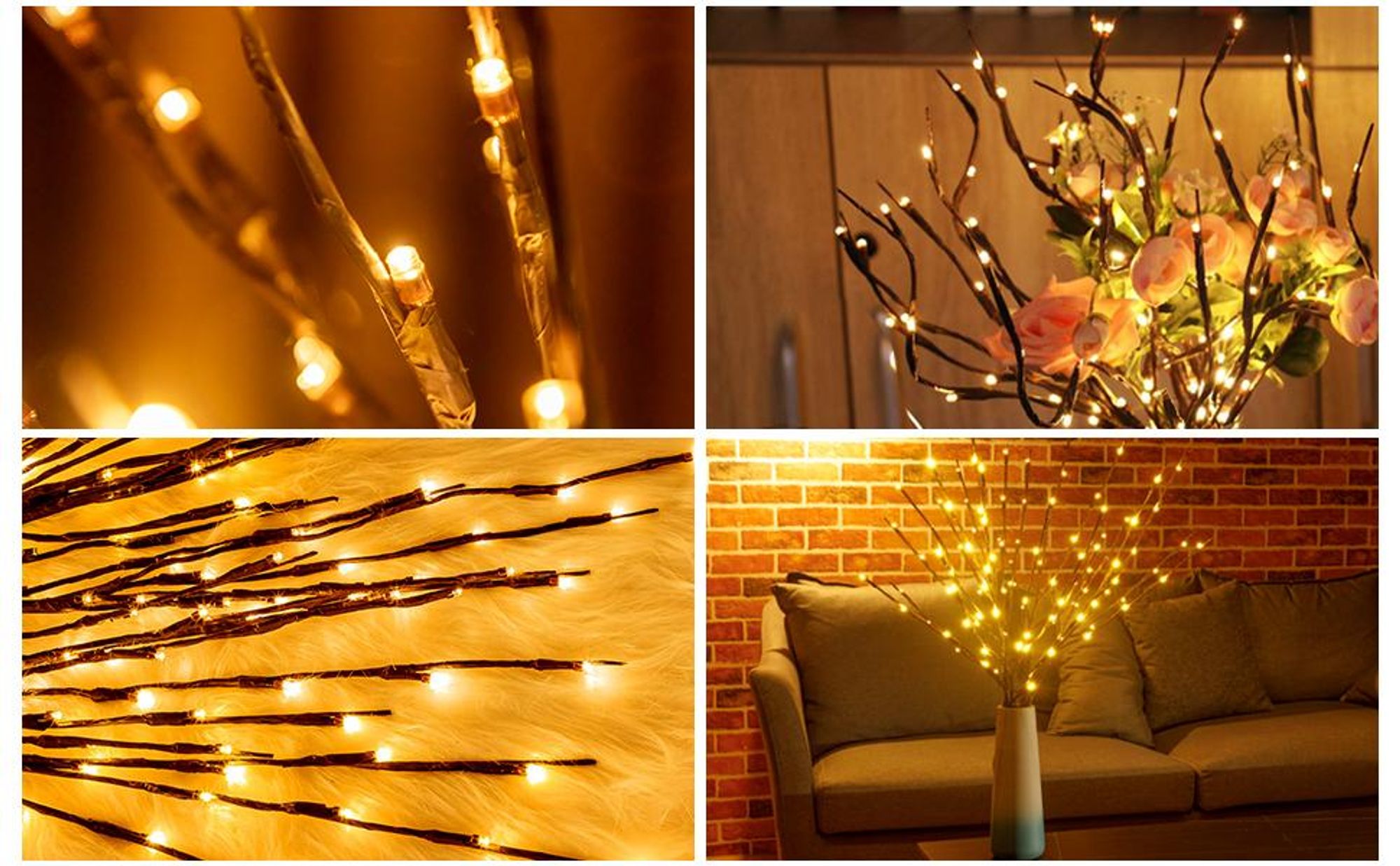 3er-Set 60 LEDs Lichterbaum-Zweige, Lichterzweige Warmweiß, Zweiglampe für Home Room Vasendekoration