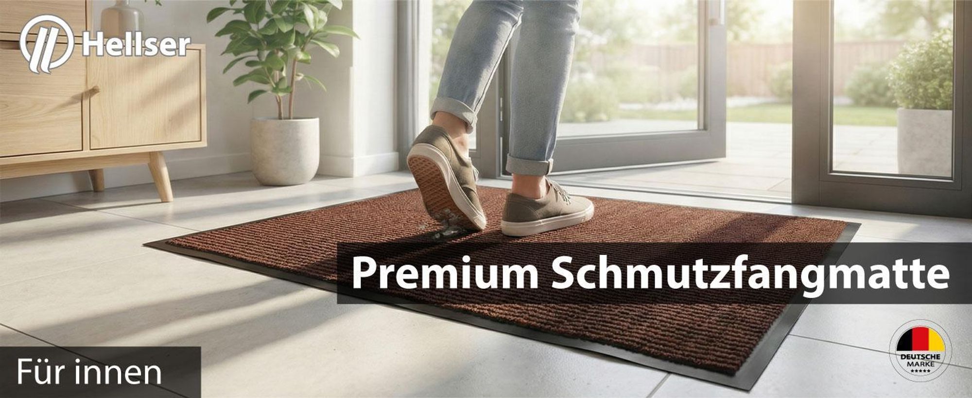 HELLSER Fußmatte – Schmutzfangmatte für außen & innen, rutschfest & flach (90 x 120 cm) Schwarz-Braun