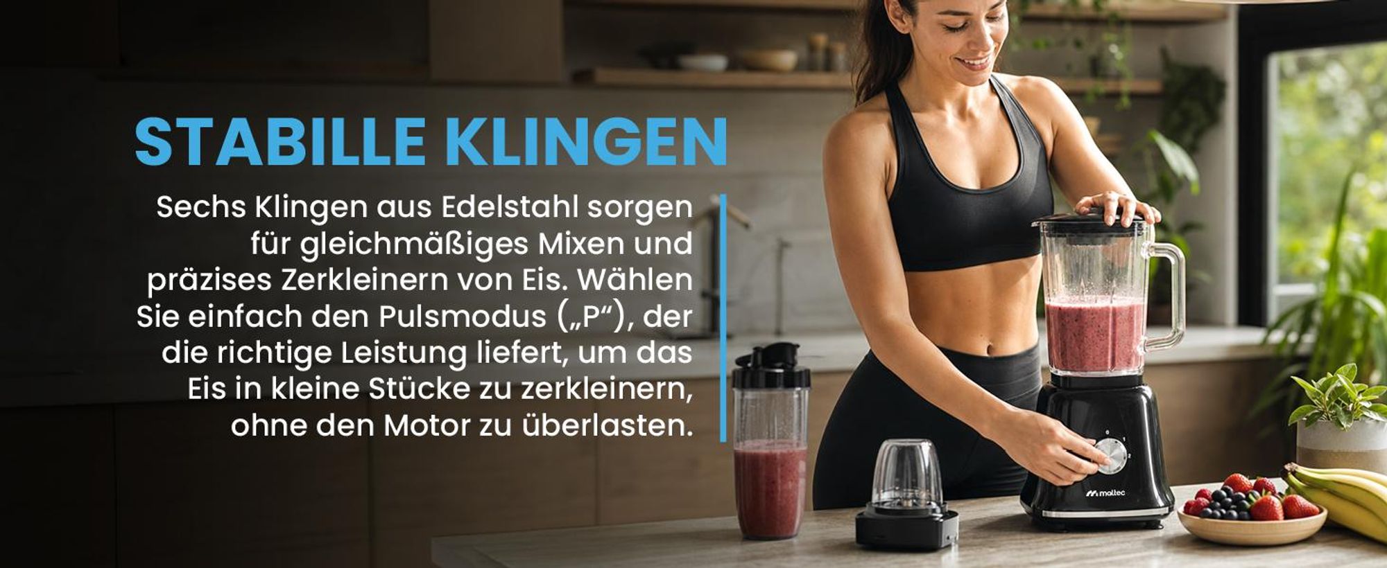 Standmixer Mixer Smoothie Maker für Cocktails 1800W Blender, Mühle, 2 Bidons 1,6 Liter Schwarz