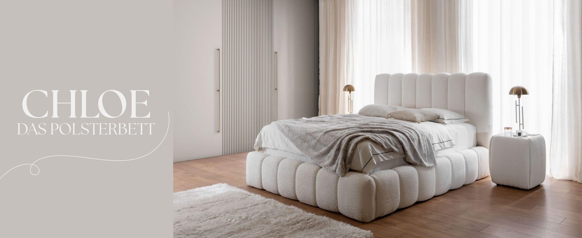 FURNISTAR Polsterbett CHLOE mit Bettkasten 120x200, Doppelbett mit Stauraum, Lattenrost, Boxspring-Optik, ohne Matratze, Hellcreme