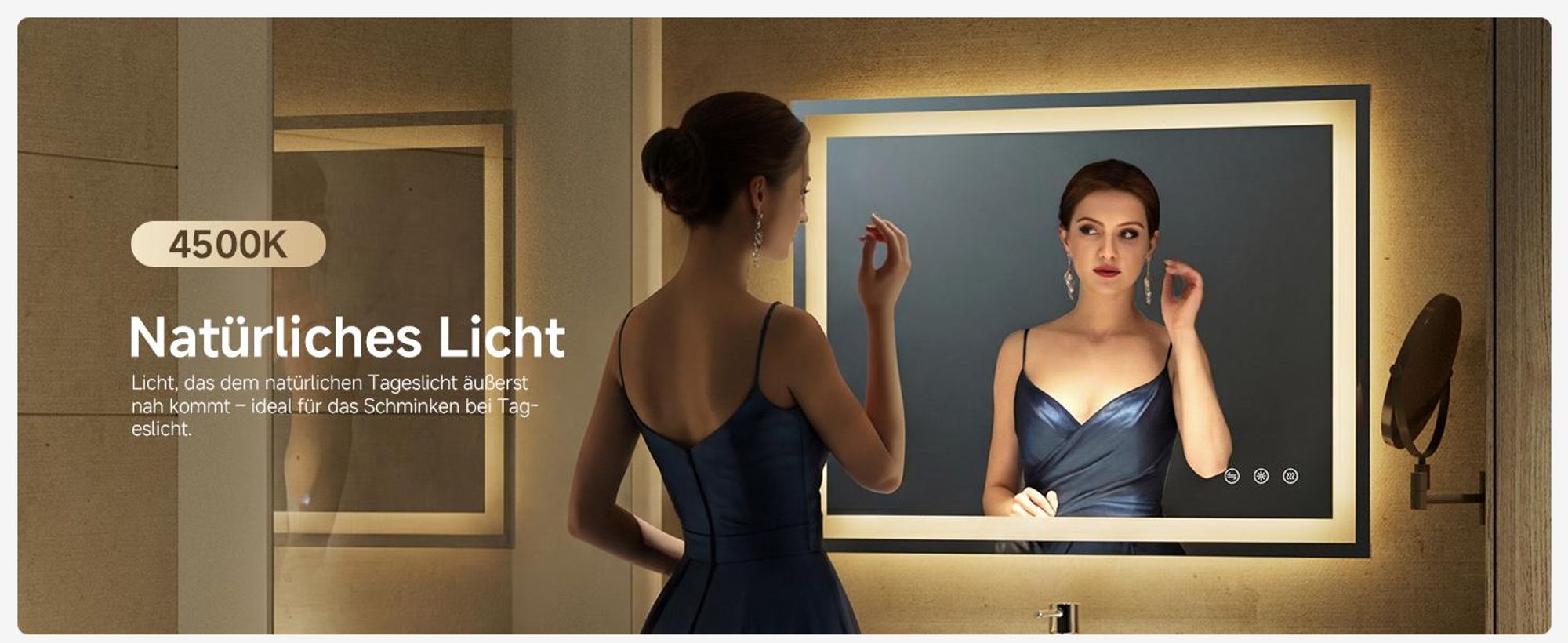 LED Badezimmerspiegel 100x60cm Rechteckig,3 Lichtfarben Badspiegel mit Touch und Anti Beschlag, Dimmbar Badezimmer Spiegel, energiesparend Wandspiegel