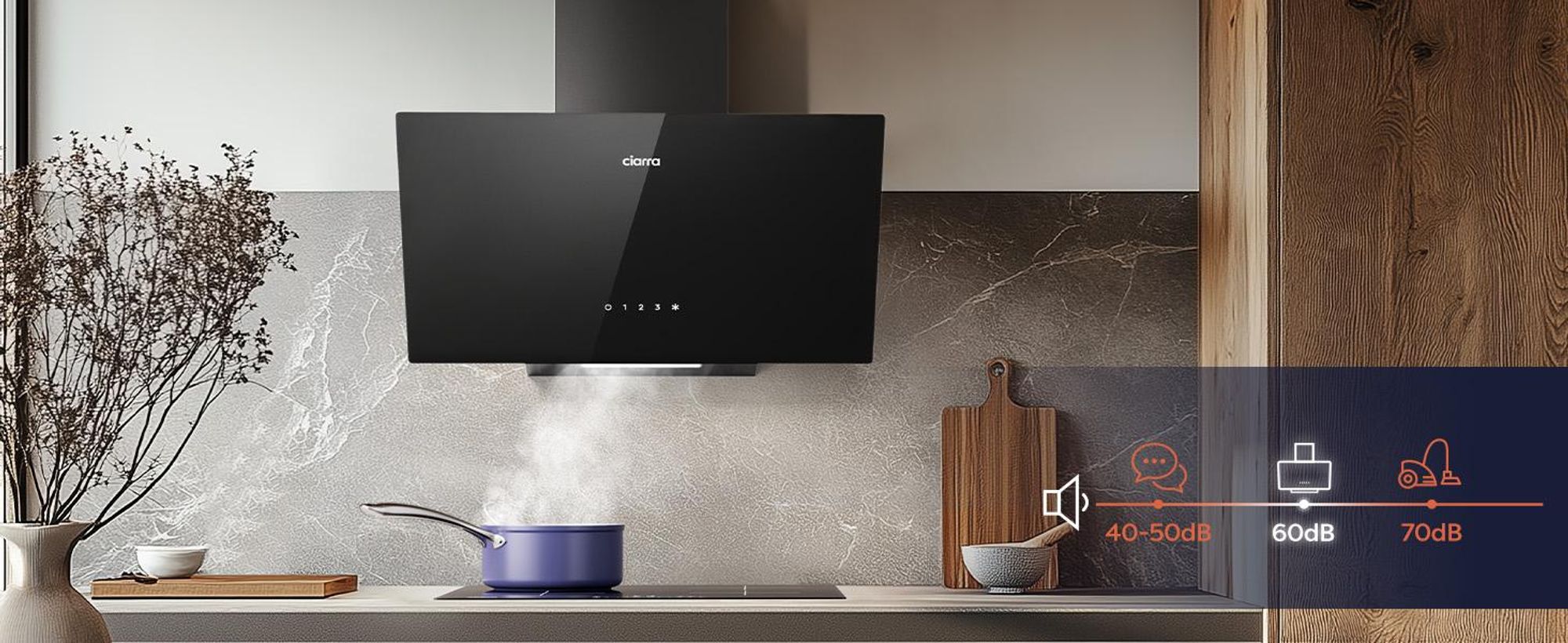 CIARRA digestor 60 cm hlavový rozsah digestor 350 m³/h A++ hlavový voľný sklon digestor nástenný digestor SensorTouch VMB6750C