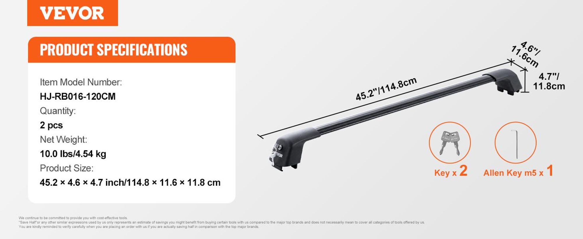 VEVOR Universeller Dachträger Querträger Max 120,9 cm Passt auf gerillte Seitenleisten ohne Lücke, Fit Dach-Universal 1-120 cm
