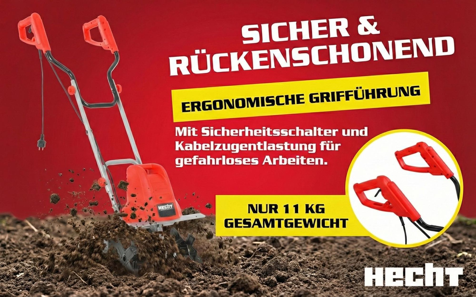 HECHT 745 Motorhacke Elektro | 40 cm Arbeitsbreite | 22 cm Arbeitstiefe | 1500W | 24 Messer | 400 U/min | 230V