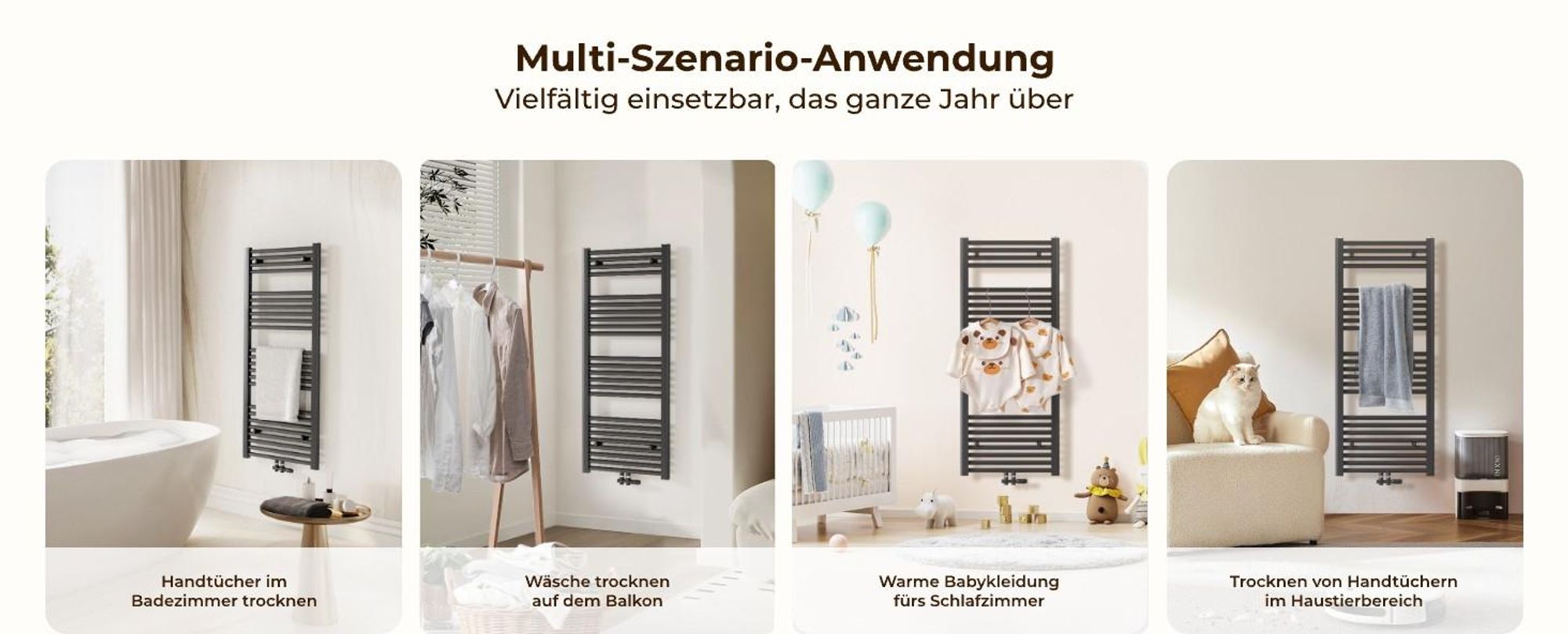 Heilmetz Badheizkörper Anthrazit 1800x600 mm, Handtuchtrockner aus Q195-Stahl, Mittelanschluss 50mm, 860W Handtuchheizkörper Ohne heizstab