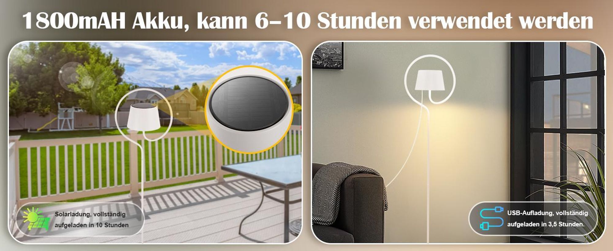 ZMH Outdoor Solar Stehlampe Dimmbar 120cm: LED Stehleuchte Wohnzimmer mit USB-C Aufladbar Akku Weiß Kabellose Standleuchte 3000K-6500K Höhenverstellbar für Schlafzimmer Büro Garten Terrassen