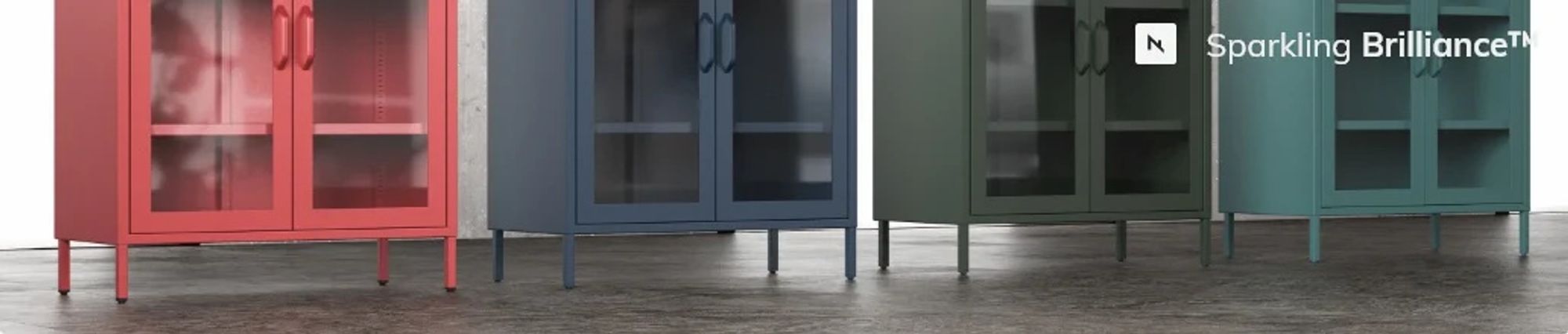 Jan Nowak kleiner Vitrinenschrank Kommode mit 2 Glastüren Gina 2 verstellbare Einlegeböden Standschrank aus Metall, 80 x 101,5 x 40 cm, Rot