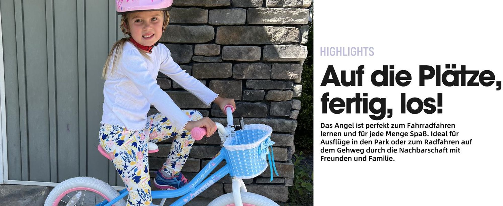 HILAND 14 Zoll Mädchen Kinderfahrrad mit Korb & Bändern, Vorderen Zangenbremse & Rückwärtige Pedalbremse, Stützräder, Hell-Pink