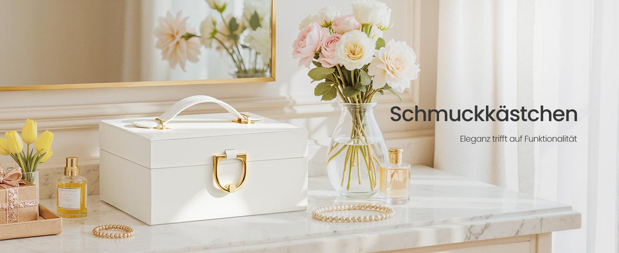 SONGMICS Schmuckkästchen, 2 Ebenen, Schmuckaufbewahrung, mit herausnehmbarem Schmucktablett, Griff, für Halsketten Ohrringe