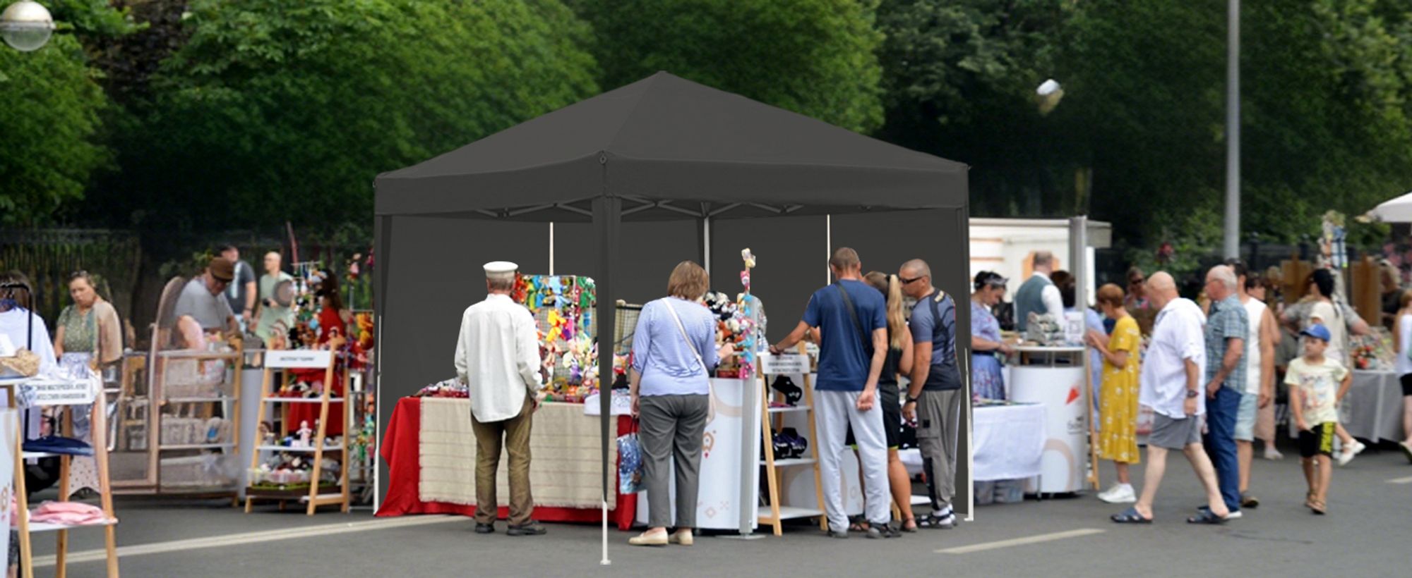 Sekey 2 Seitenteile für 3x3 /3x6m/3x9m pavillon mit Reißverschluss, Schwarz