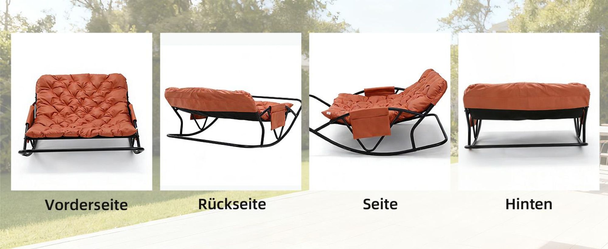 Outdoor-Papasan-Schaukelstuhl für zwei Personen mit Kissen und Fußhocker, für Schlafzimmer, Salon, Terrasse, Garten, Balkon, 240 kg, technischer Stoff