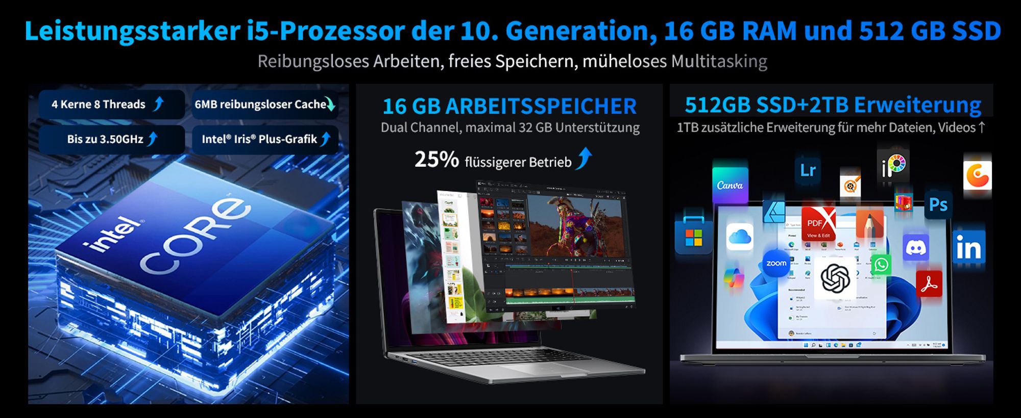 Blackview Notebook 16" FHD Display Acebook12, Intel Core i5-1030NG7 4x3,50 GHz Laptop, 16GB DDR4 512GB SSD/2TB, 180° drehbar, Windows 11, Fingerprint